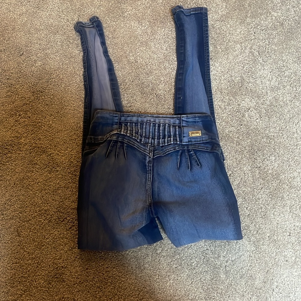 Up River blue chambray wash skinny jeans details booty ridges size 7 - Picture 7 of 16
